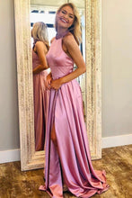 Load image into Gallery viewer, High Neck Slit Prom Dresses Floor Length