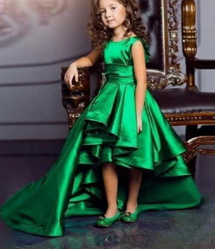 Hi Low Green Flower Girl Dresses