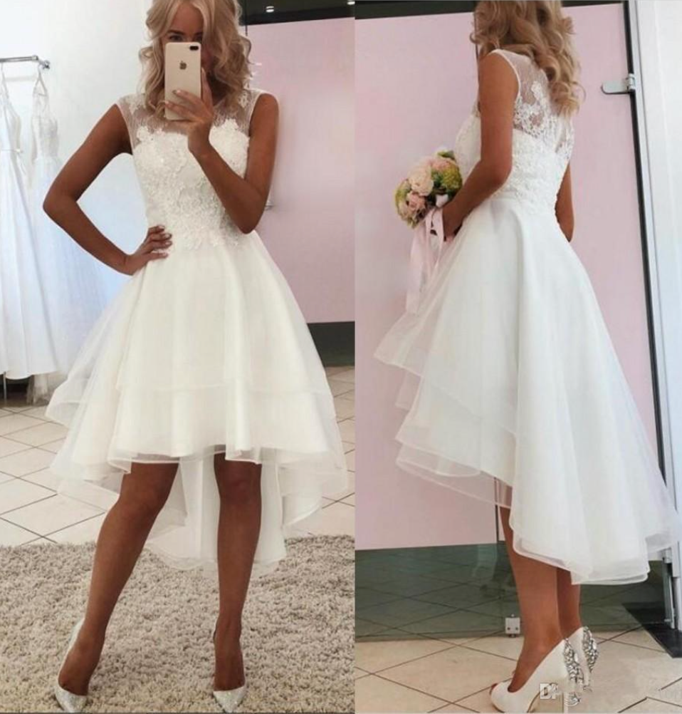 Hi Low Wedding Dresses Bridal Gown with Appliques Lace