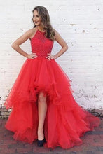 Load image into Gallery viewer, Hi Low Prom Dresses High Neck with Beads