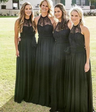 Load image into Gallery viewer, Halter Dark Olive Green Bridesmaid Dresses with Lace