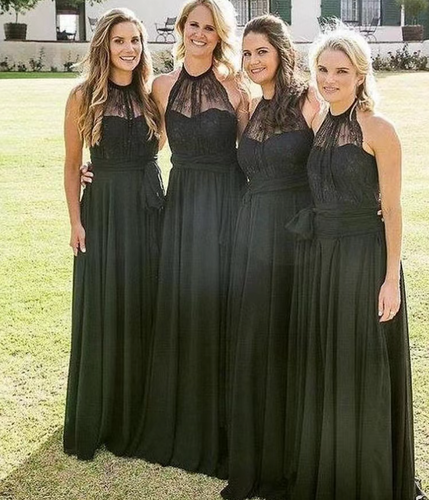Halter Dark Olive Green Bridesmaid Dresses with Lace