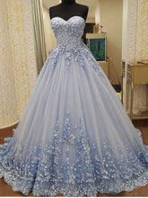 Laden Sie das Bild in den Galerie-Viewer, Hot Sell Strapless Ice Blue Prom Dresses with Appliques