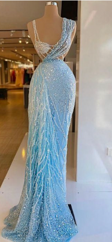 Ice Blue Prom Dresses with Beading Evening Gown