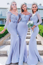 Charger l&#39;image dans la galerie, V Neck Mermaid Bridesmaid Dresses with Full Sleeves