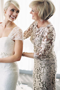 Lace Mother of the Bride Dresses with 3/4 Sleeves