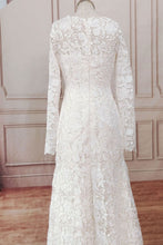 Cargar imagen en el visor de la galería, V Neck Lace Mermaid Wedding Dresses Bridal Gown with Sleeves