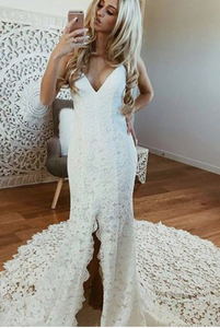 Lace Backless Wedding Dresses Bridal Gown Spaghetti Straps