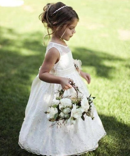 Lace Sheer Neck Flower Girl Dresses Floor Length