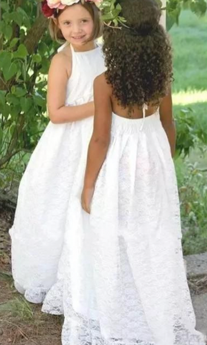 Halter Flower Girl Dresses Floor Length Lace