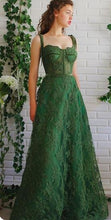 Load image into Gallery viewer, Green Prom Dresses Lace Floor Length