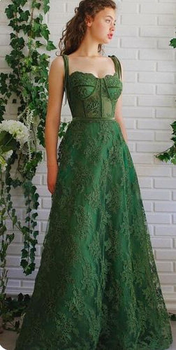 Green Prom Dresses Lace Floor Length