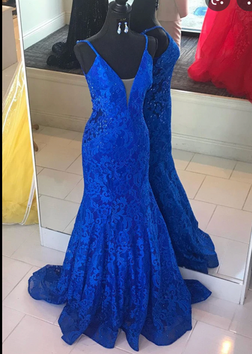 Mermaid Royal Blue Lace Prom Dresses