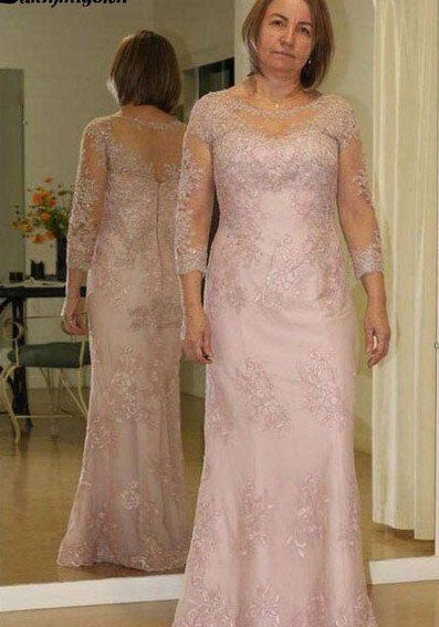 Pink Lace Mother of the Bride Dresses with 3/4 Sleeves