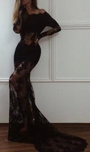 Load image into Gallery viewer, Black Lace Prom Dresses Mermaid High Neck