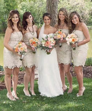 Load image into Gallery viewer, Lace Short Bridesmaid Dresses Strapless