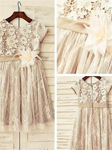 Cute Flower Girl Dresses Waist with Handmade Flower