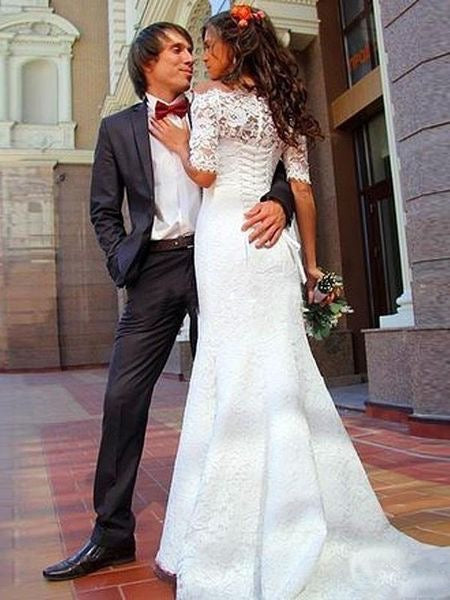 Mermaid Lace Bridal Gown Wedding Dresses with Sleeves