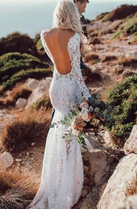 V Neck Lace Backless Wedding Dresses Bridal Gown