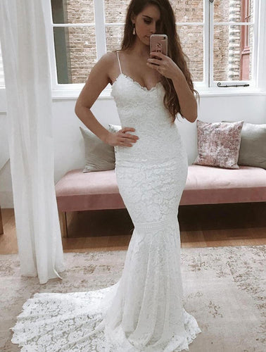 Spaghetti Straps Wedding Dresses Bridal Gown with Lace