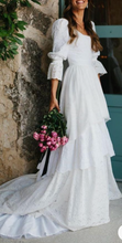 Load image into Gallery viewer, Boho Square Wedding Dresses Bridal Gown Lace with Sleeves