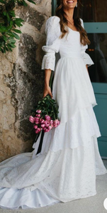 Boho Square Wedding Dresses Bridal Gown Lace with Sleeves