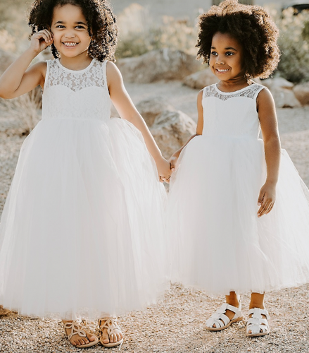 Tea Length Lace Flower Girl Dresses for Kids