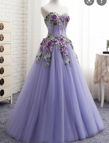 Lavender Prom Dresses with 3D Flowers