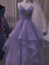 Load image into Gallery viewer, Sparkly Lavender Prom Dresses Spaghetti Straps