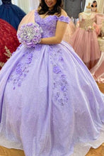 Charger l&#39;image dans la galerie, Sparkly Off Shoulder Prom Dresses Birthday Gown with Handmade Flowers