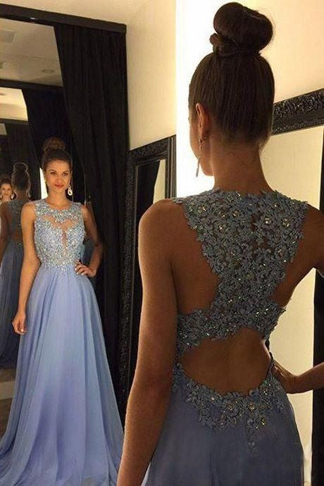 Elegant Long Prom Dresses with Appliques Beaded