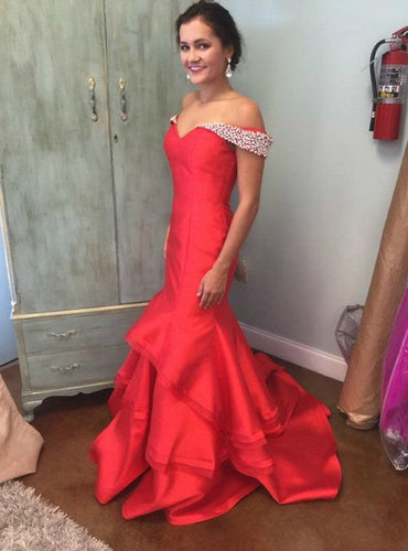 Mermaid Prom Dresses Off the Shoulder with Beaded