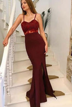 Load image into Gallery viewer, Spaghetti Straps Mermaid Split Side Prom Dresses with Lace Appliques