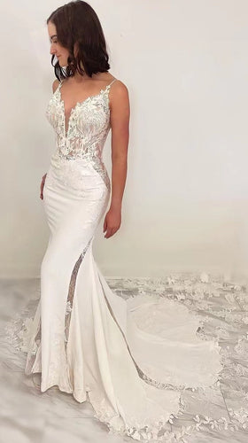 Mermaid Wedding Dresses Bridal Gown with Lace Straps