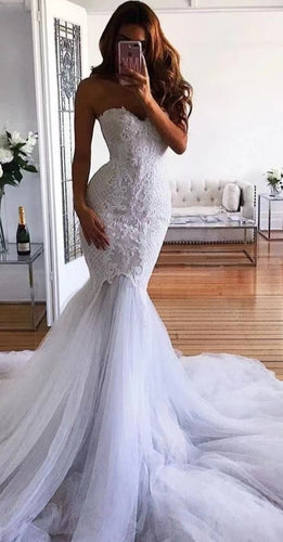 Mermaid Wedding Dresses Bridal Gown with Lace Appliques