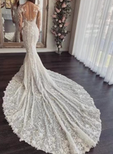 Load image into Gallery viewer, Mermaid Wedding Dresses Bridal Gown with 3D Flowers Lace