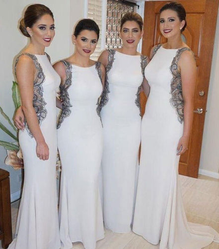 Mermaid White Bridesmaid Dresses with Appliques