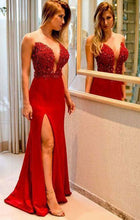 Laden Sie das Bild in den Galerie-Viewer, Sweetheart Mermaid Split Side Red Prom Dresses for Women