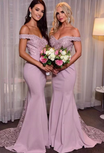 画像をギャラリービューアに読み込む, Off Shoulder Bridesmaid Dresses Mermaid with Lace