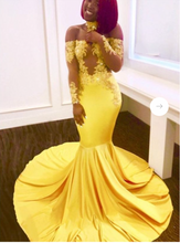 Load image into Gallery viewer, Bateau Yellow Prom Dresses Mermaid with Full Sleeves