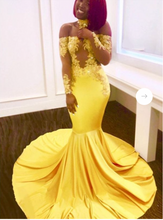 Cargar imagen en el visor de la galería, Bateau Yellow Prom Dresses Mermaid with Full Sleeves