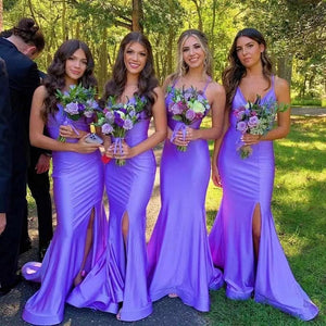 Bridesmaid Dresses Mermaid Spaghetti Straps with Slit Side