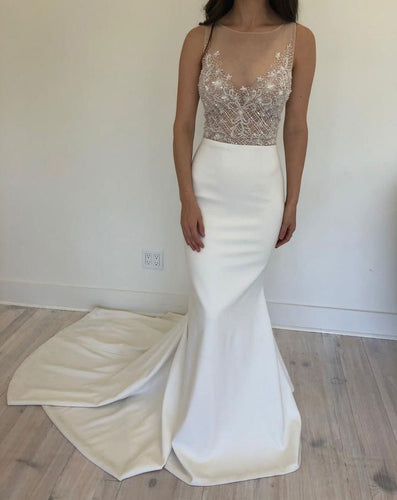 Mermaid Wedding Dresses Bridal Gown Sheer Neck