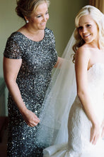 Charger l&#39;image dans la galerie, Mother of the Bride Dresses Floor Length Sequins with Short Sleeves