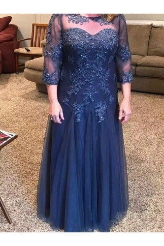 Illusion Neck Mother of the Bride Dresses with Beading