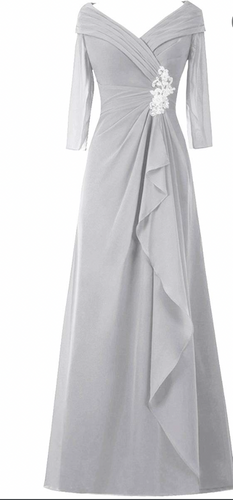 V Neck Grey Mother of the Bride Dresses with Sleeves