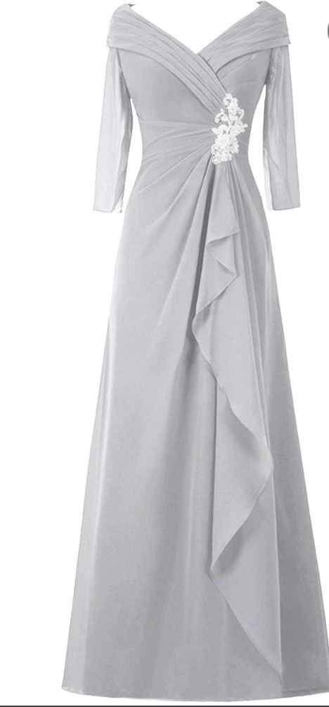 V Neck Grey Mother of the Bride Dresses with Sleeves