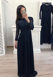 Burgundy/Navy Blue Long Sleeves Prom Dresses with Appliques