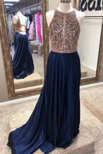 Load image into Gallery viewer, Navy Blue Long Prom Dresses with Criss Cross
