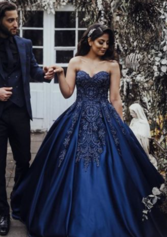 Sweetheart Navy Blue Prom Dresses Pageant Gown